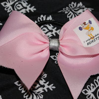 "I ONLY DATE BEASTS" CHEER BOW; 2 in Pale Pink Grosgrain Ribbon with Silver center   - Thumbnail 2