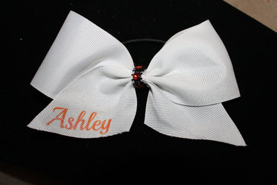 2 in White Grosgrain Ribbon with Orange Bling center  (your name here)