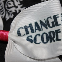 "CHANGE THE SCORE" CHEER BOW - 2 in White Grosgrain Ribbon with Hot Pink center   - Thumbnail 2