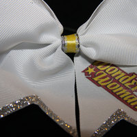 "WONDER WOMAN" BLING, CHEER BOW - 2 in White Grosgrain Ribbon with Yellow center - Thumbnail 2