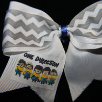"ONE DIRECTION MINIONS" 2 in White Grosgrain Ribbon with Blue center and Grey Chevron Loops - Thumbnail 2