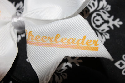 "VARSITY CHEERLEADERS" 2 in White Grosgrain RIbbon with Yellow center 