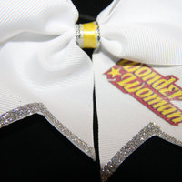 "WONDER WOMAN" BLING, CHEER BOW - 2 in White Grosgrain Ribbon with Yellow center - Thumbnail 3
