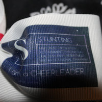 "STUNT WARNING LABEL" CHEER BOW - 2 in White Grosgrain RIbbon with Hot Pink center, Accented with Bling Gems - Thumbnail 2