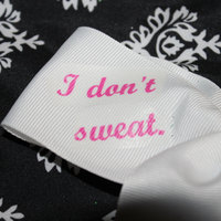 "I DON'T SWEAT, I SPARKLE" BLING CHEER BOW; - 2 in White Grosgrain Ribbon with Pink Ginham center   - Thumbnail 2