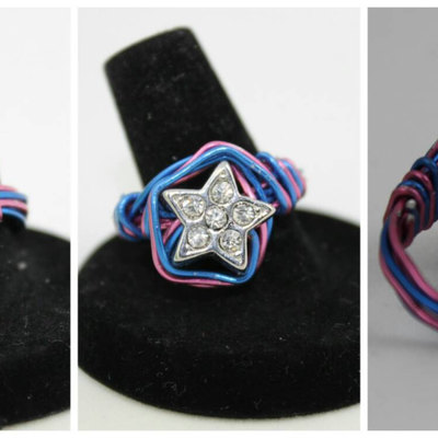 Bling stars wire wrapped ring; customize colors