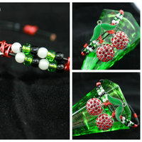 PinUp Cherries Wire Bracelet;  Red, White, Green, Black Beads & Wire - Thumbnail 2