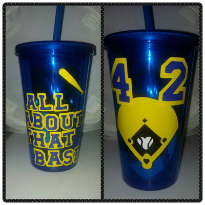 All about that base baseball tumbler personalize with name & jersey number, 16oz