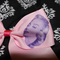 "Marilyn Monroe  & Lipstick Kiss" Cheer Bow  2 in Pale Pink Grosgrain RIbbon with Hot Pink center - Thumbnail 2
