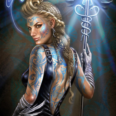 Sci-fi fantasy character concept art female mage healer sorceress  "morgan jeterix" pinupp