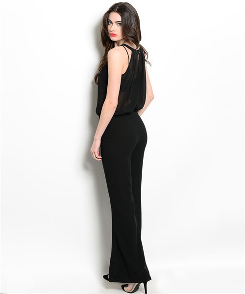 ROMPER - SHEER OPEN BACK - BLACK