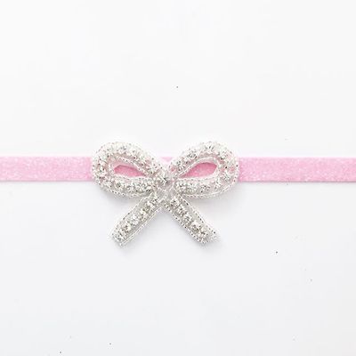 The Shirley - Rhinestone Bow Over Velvet Elastic - Headband - 