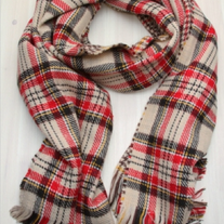 SCARF - PLAID - BEIGE, RED & BLACK