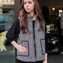 Vest - Herringbone Black Trimmed
