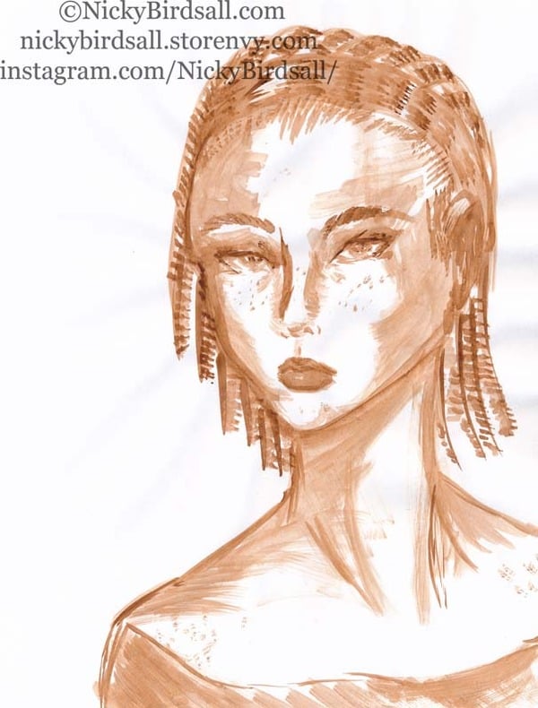 Sepia Braids Watercolor sketch 8x10