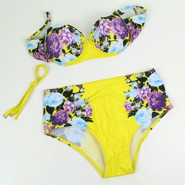 Yellow Floral High waisted 2pc Swimsuit