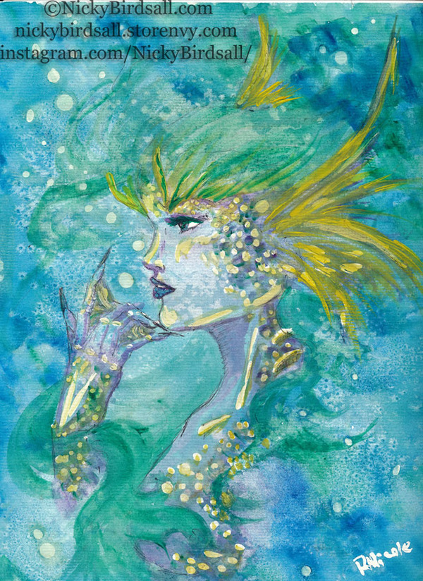 Naiad Thought 9x12 Original Watercolor Painting
