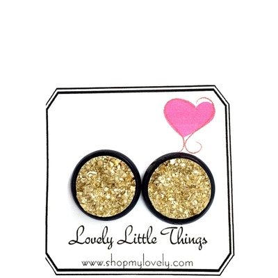 12mm gold pyrite studs with black setting 