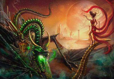 "Vith Bower Chest"  Limited fantasy  art Print Sci-fi  Dragon alienotherworld surreal 