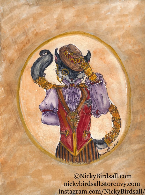 Mr. Kitty Watercolor Original 9x12 2 of 4 in series