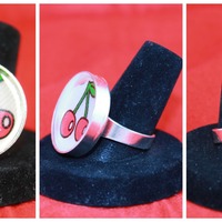 Silver Bombshell Cherry Ring;  Red, White, Green, Black - Thumbnail 1