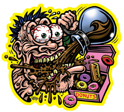 Coffee Fiend full color shaped vinyl sticker