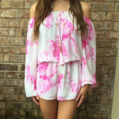 White & Pink Floral Romper