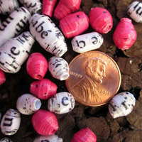 Pink & French Salvaged Paper Beads, 30 pcs - Thumbnail 2