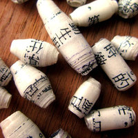 Chinese Words Salvaged Paper Beads, 30 pcs - Thumbnail 1