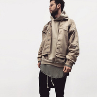 BRITISH STYLE BEIGE CAMEL KANYE WEST DENIM JACKET - Thumbnail 1