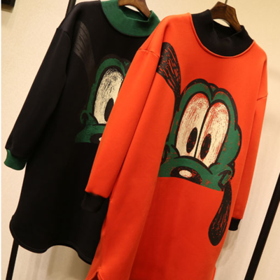 Korean style orange black goofy printed loose dress - Thumbnail 5