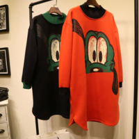KOREAN STYLE ORANGE BLACK GOOFY PRINTED LOOSE DRESS - Thumbnail 1