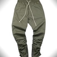 ELASTIC STREET ZIPPER WINDS SWEAT BLACK GREEN JOGGER SLIM PANTS - Thumbnail 3