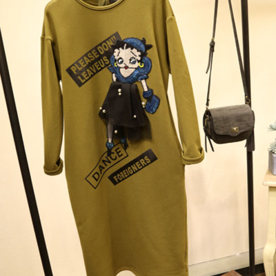 Korean fashion betty boop embroidered long sweatshirt - Thumbnail 4
