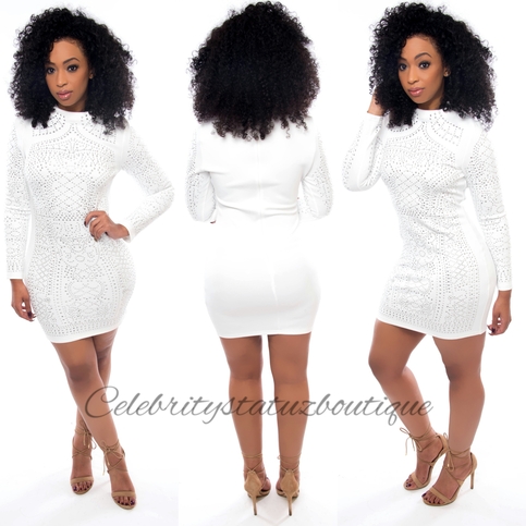 Studded Craze Dress-White