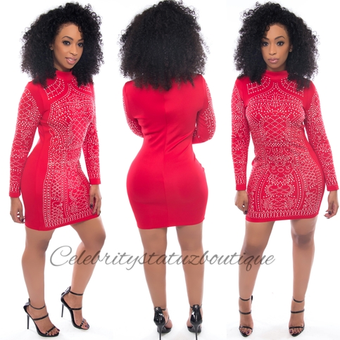 Studded Craze Dress-Red