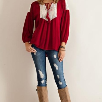 Peasant v-neck blouse - Thumbnail 3