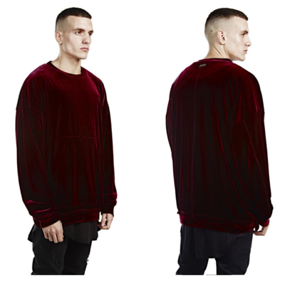 Black burgundy oversize velvet hoodie yzy plain west sweatshirt - Thumbnail 5