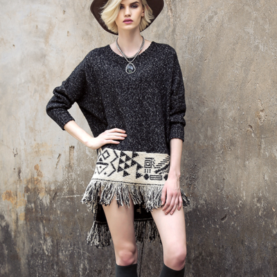 Street fashion ethnic pattern fringed sweater dress - Thumbnail 3