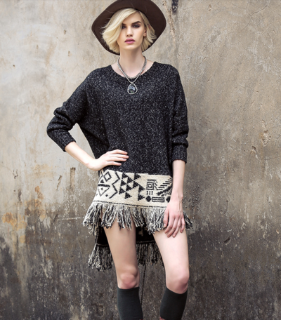 STREET FASHION ETHNIC PATTERN FRINGED SWEATER DRESS