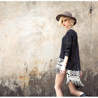 STREET FASHION ETHNIC PATTERN FRINGED SWEATER DRESS - Thumbnail 2