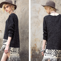 STREET FASHION ETHNIC PATTERN FRINGED SWEATER DRESS - Thumbnail 3
