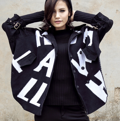 KOREAN STYLE BAT SLEEVES LETTERS PRINTED CASUAL CARDIGAN COAT
