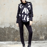KOREAN STYLE BAT SLEEVES LETTERS PRINTED CASUAL CARDIGAN COAT - Thumbnail 3