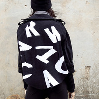 KOREAN STYLE BAT SLEEVES LETTERS PRINTED CASUAL CARDIGAN COAT - Thumbnail 4