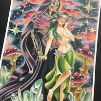 Reaper and the Fairy Watercolor Print