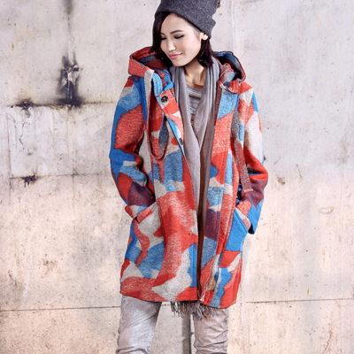 Korean fashion orange turquoise camouflage casual winter coat - Thumbnail 4