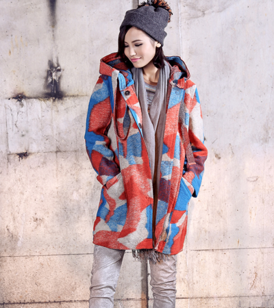 KOREAN FASHION ORANGE TURQUOISE CAMOUFLAGE CASUAL WINTER COAT