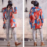 KOREAN FASHION ORANGE TURQUOISE CAMOUFLAGE CASUAL WINTER COAT - Thumbnail 1