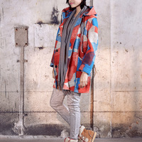 KOREAN FASHION ORANGE TURQUOISE CAMOUFLAGE CASUAL WINTER COAT - Thumbnail 3